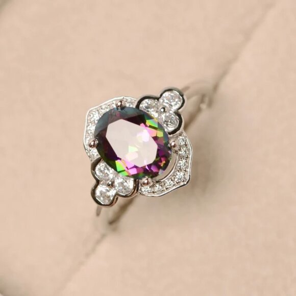 Noble Jewelry Oval Pure Colorful Zircon Elegant Rings for Women, PD308 - Picture 1 of 4